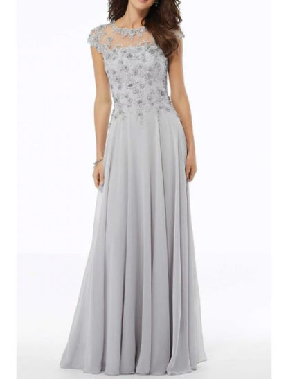 Aimishang A-Line Mother of the Bride Dress Elegant Jewel Neck Floor Length Chiffon Tulle Short Sleeve with Embroidery Appliques