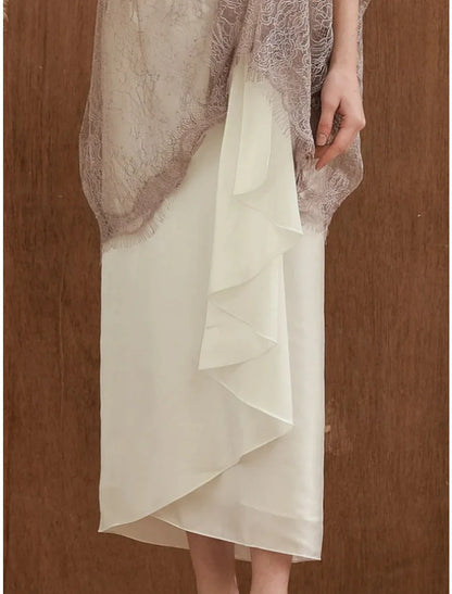 Aimishang Sheath / Column Mother of the Bride Dress Elegant Sweet Scoop Neck Ankle Length Satin Half Sleeve with Beading Ruffles