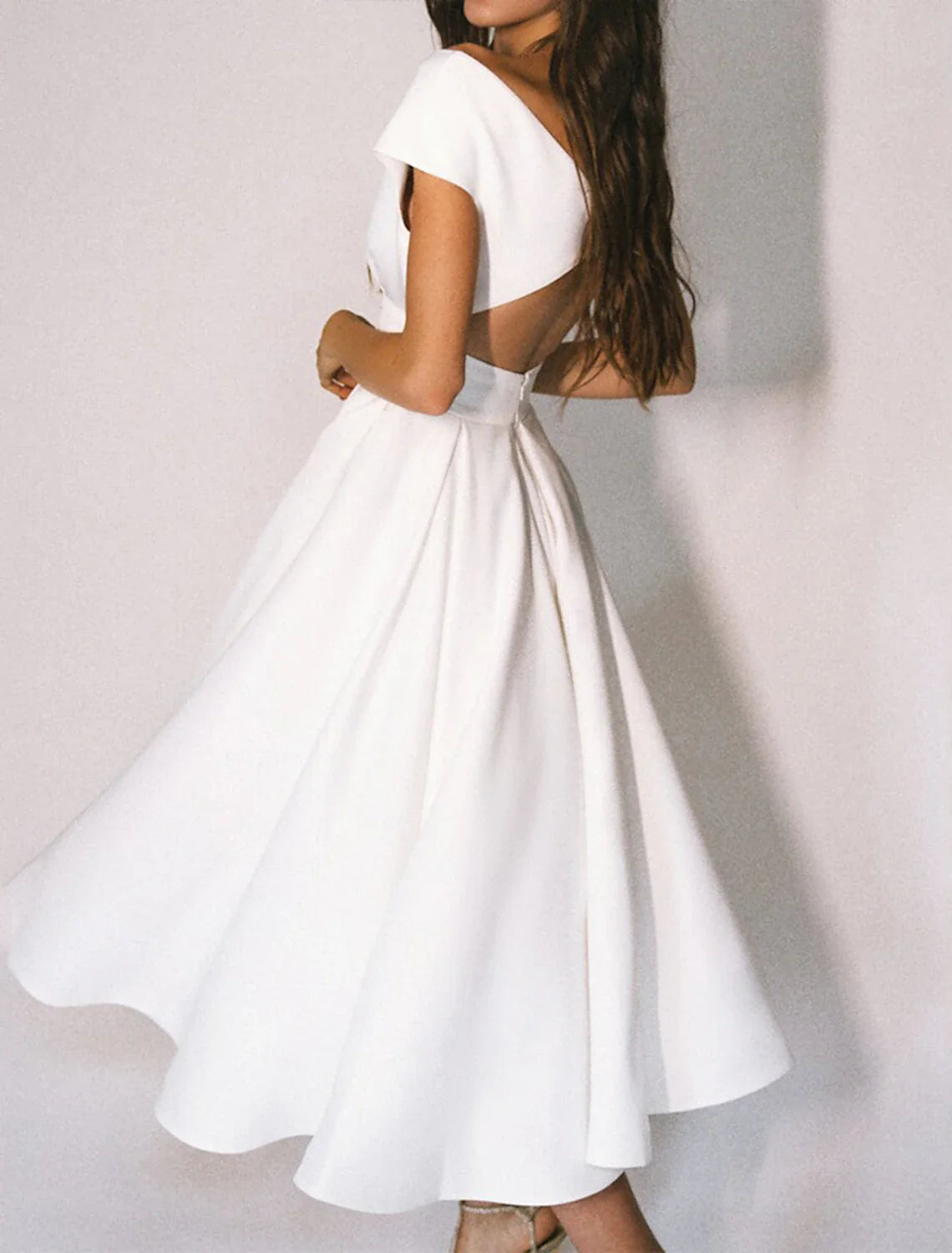 Aimishang A-Line Party Dress Cocktail Wedding Guest Homecoming Dresses Length Short Sleeve Off Shoulder Stretch with Sleek