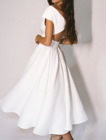 Aimishang A-Line Party Dress Cocktail Wedding Guest Homecoming Dresses Length Short Sleeve Off Shoulder Stretch with Sleek