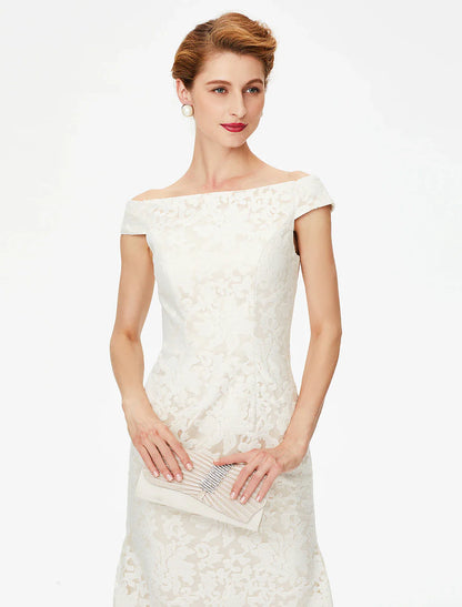 Aimishang Sheath / Column Mother of the Bride Dress Elegant Off Shoulder Floor Length Lace Short Sleeve No with Lace