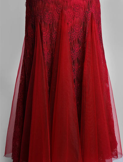 Mermaid / Trumpet Mother of the Bride Dress Jewel Neck Ankle Length Lace Tulle Sleeveless No with Lace Crystals