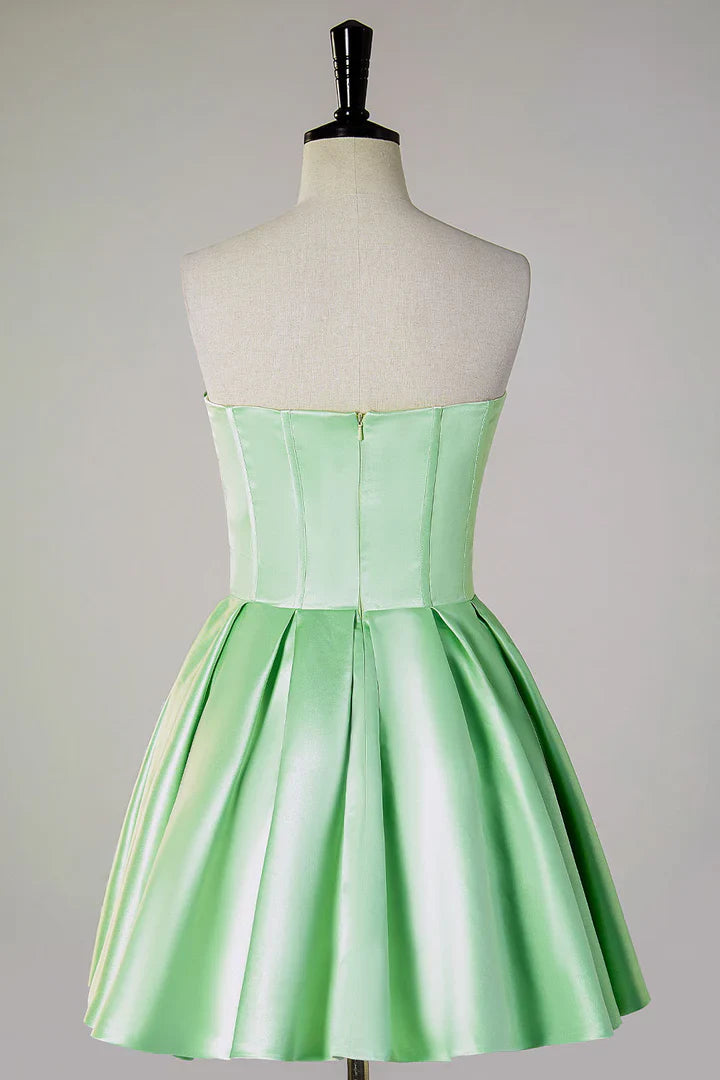 A-line bead strapless transparent tight corset back to school dress