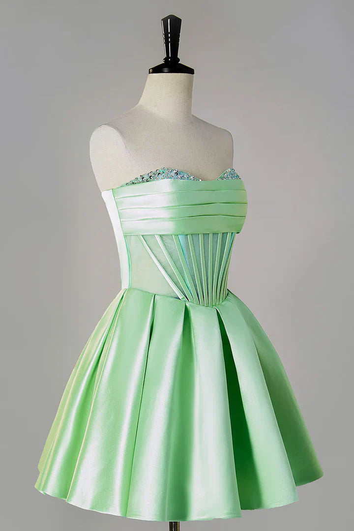 A-line bead strapless transparent tight corset back to school dress
