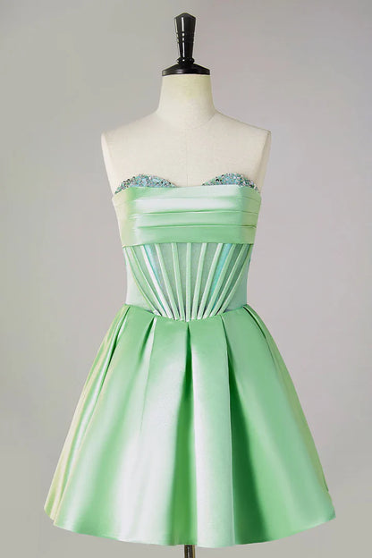 A-line bead strapless transparent tight corset back to school dress