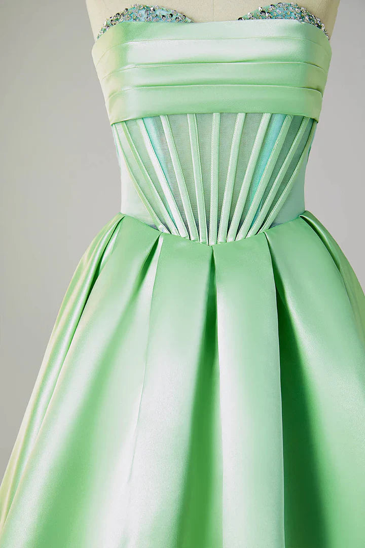 A-line bead strapless transparent tight corset back to school dress