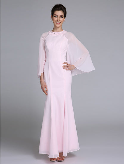 Aimishang  Mermaid / Trumpet Mother of the Bride Dress Elegant Jewel Neck Ankle Length Chiffon Long Sleeve No with Beading