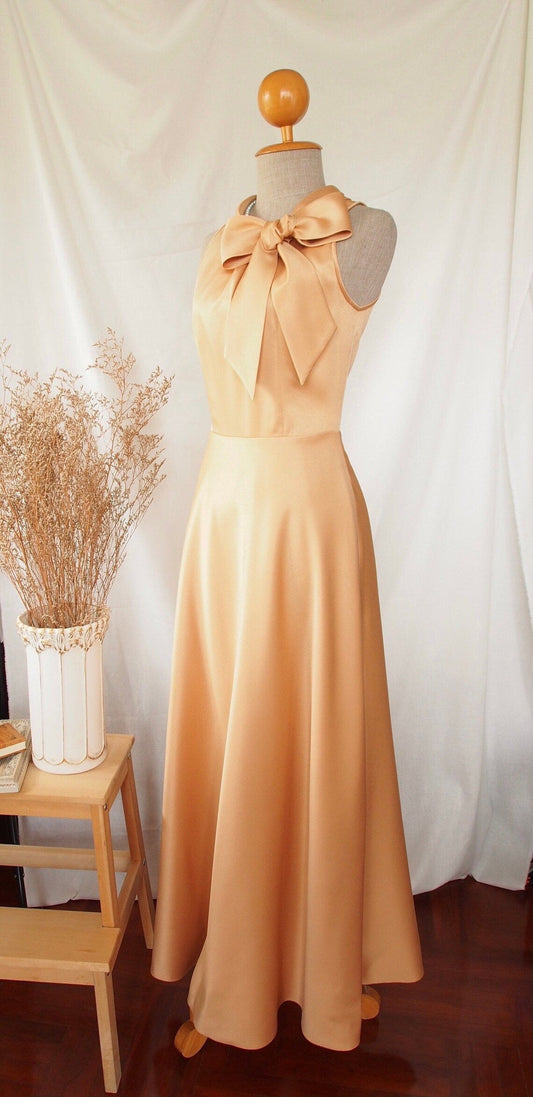 Jimiss - High neck sleeveless off shoulder bow decoration and floor length Prom dress