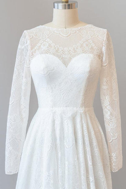 Illusion Long Sleeve Lace A-line Wedding Dress