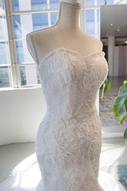 Trumpet-Mermaid Court Train  Lace Tulle Wedding Dress CW2987