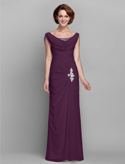 Aimishang Sheath / Column Mother of the Bride Dress Fall Wedding Guest Dresses Vintage Inspired Cowl Neck Floor Length Chiffon Sleeveless with Buttons Criss Cross Crystals