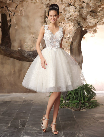 Ivory Backless Lace Applique Tulle Sequins Short Wedding Dress