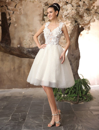 Ivory Backless Lace Applique Tulle Sequins Short Wedding Dress