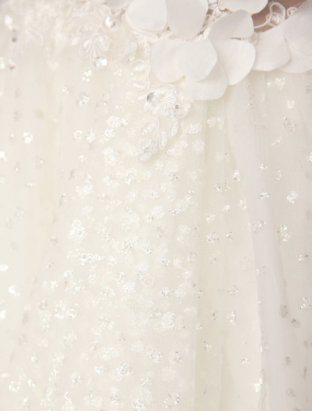 Ivory Backless Lace Applique Tulle Sequins Short Wedding Dress