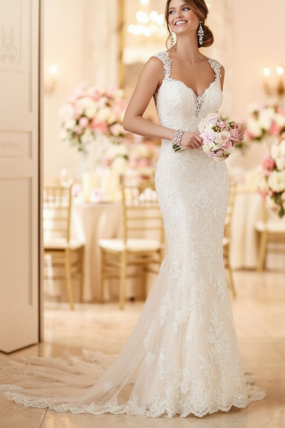 Backless Wedding Bridal Gowns Mermaid Sleeveless Lace Bridal Gowns