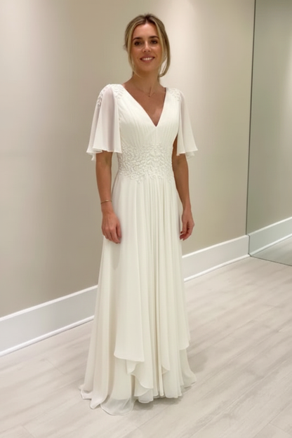 Elegant Half Sleeves V-neck Aline Wedding Guest Dress Chiffon Mother of the Bride Dress