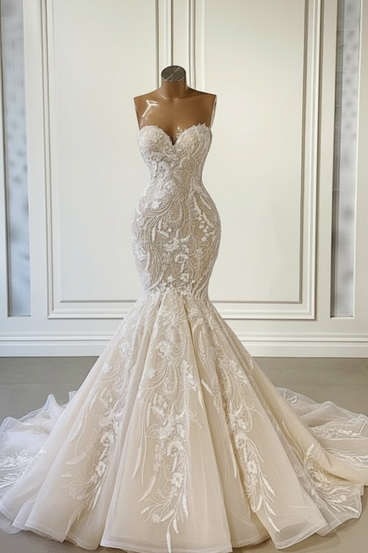 Ivory Sweetheart Strapless Long Mermaid Wedding Dress