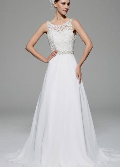 Ivory Wedding Dress Illusion Rhinestone Lace Satin Wedding Gown