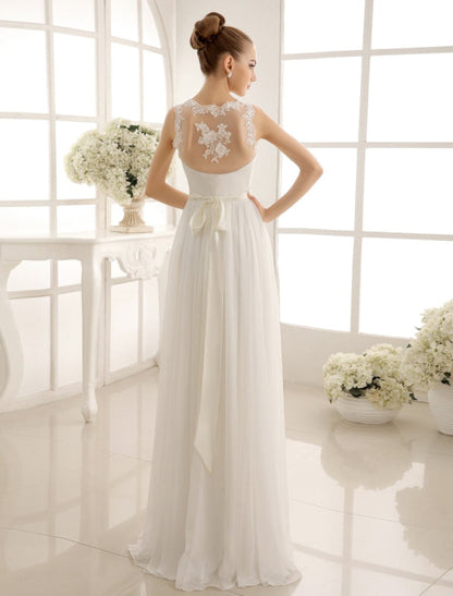 Ivory Wedding Dress Lace Sash Bow Sequins Wedding Gown