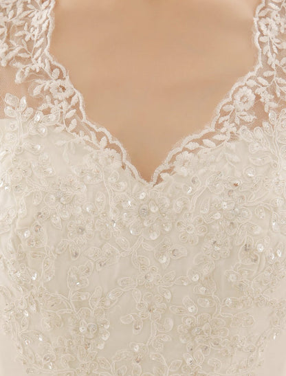 Ivory Wedding Dress Lace Sash Bow Sequins Wedding Gown