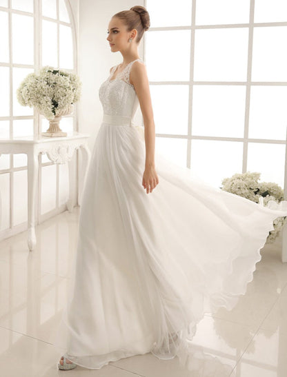 Ivory Wedding Dress Lace Sash Bow Sequins Wedding Gown