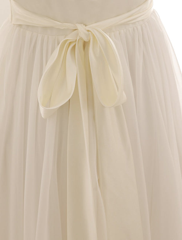 Ivory Wedding Dress Lace Sash Bow Sequins Wedding Gown