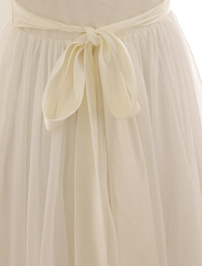 Ivory Wedding Dress Lace Sash Bow Sequins Wedding Gown