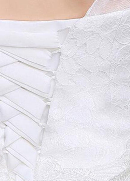 Ivory Wedding Dress Lace Sleeveless V Neck Rhinestones Beaded A-Line Floor Length Bridal Gown