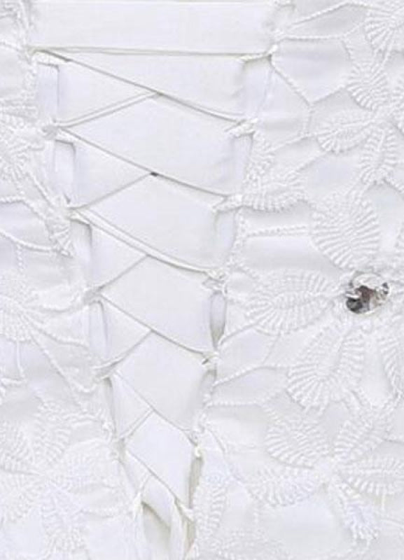 Ivory Wedding Dress Sleeveless Semi-Sheer Jewel Lace A-Line Floor Length Bridal Gown
