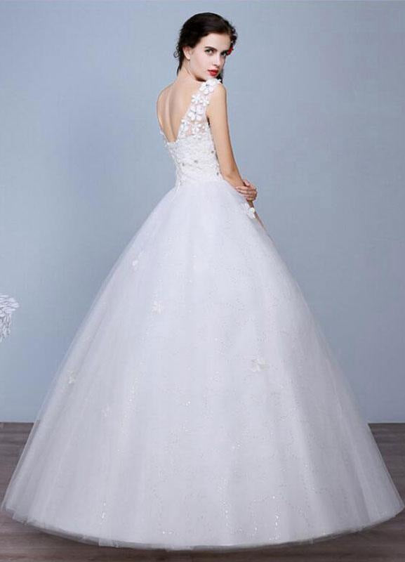 Ivory Wedding Dress Sleeveless Semi-Sheer Jewel Lace A-Line Floor Length Bridal Gown
