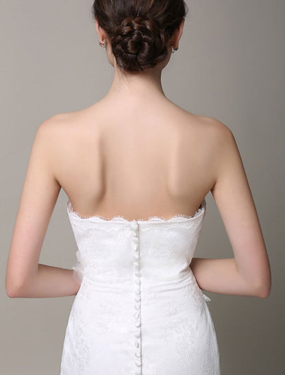 Ivory Wedding Dress Strapless Tiered Flowers Lace Wedding Gown
