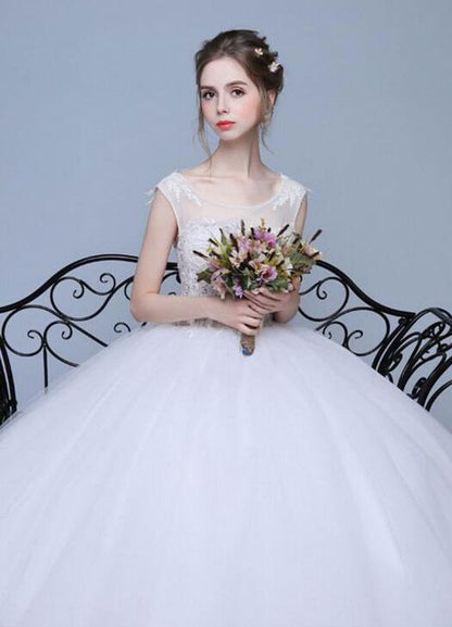 Ivory Wedding Dresses A-Line Lace Appliques Keyhole Floor Length Bridal Dresses