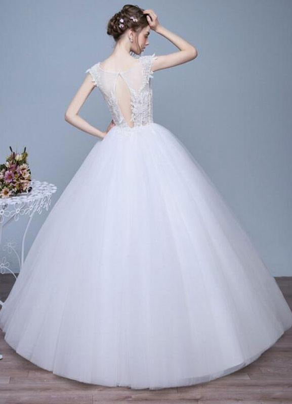 Ivory Wedding Dresses A-Line Lace Appliques Keyhole Floor Length Bridal Dresses
