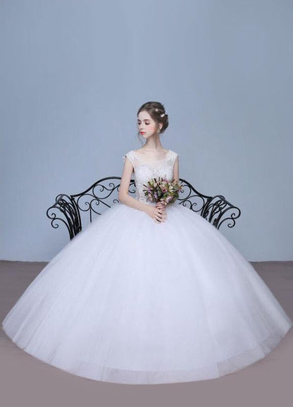 Ivory Wedding Dresses A-Line Lace Appliques Keyhole Floor Length Bridal Dresses