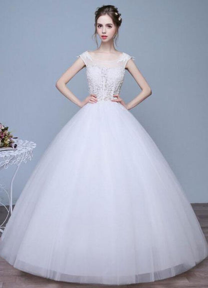 Ivory Wedding Dresses A-Line Lace Appliques Keyhole Floor Length Bridal Dresses