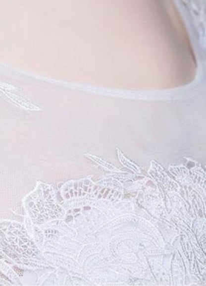 Ivory Wedding Dresses A-Line Lace Appliques Keyhole Floor Length Bridal Dresses