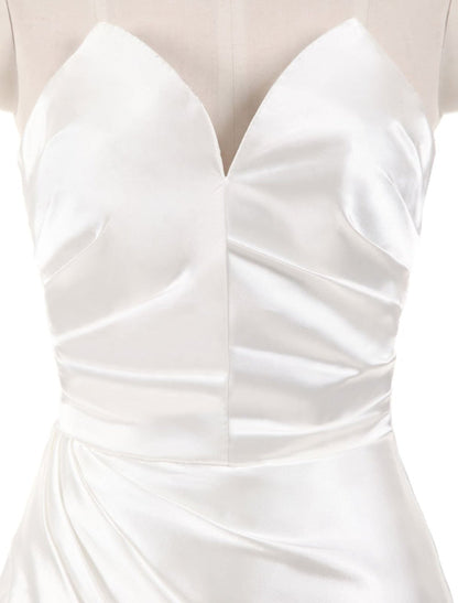 Ivory Wedding Dresses Strapless Mermaid Evening Dresses V Neck Sleeveless Split Beach Bridal Gown With Court Train