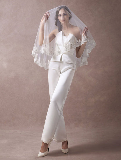 Ivory Wedding Jumpsuits Strapless Satin Bow Sash Long Bridal Jumpsuits