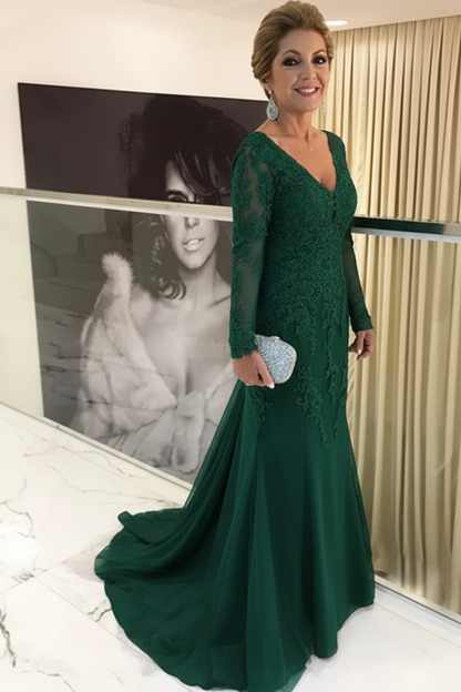Elegant Long Sleeves Lace mother of the bride dress V-Neck