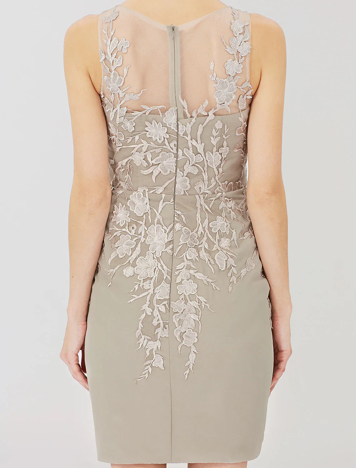 Aimishang  Sheath / Column Mother of the Bride Dress Formal Classic & Timeless Elegant & Luxurious Convertible Dress Illusion Neck Knee Length Chiffon All Over Lace Long Sleeve with Appliques