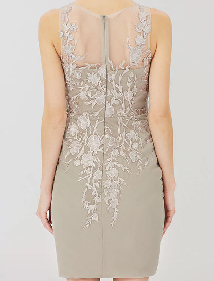 Aimishang  Sheath / Column Mother of the Bride Dress Formal Classic & Timeless Elegant & Luxurious Convertible Dress Illusion Neck Knee Length Chiffon All Over Lace Long Sleeve with Appliques
