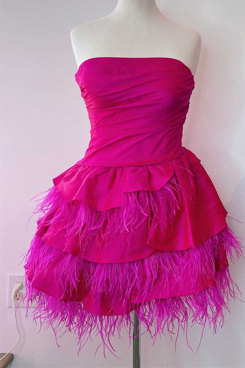 Pink Strapless Multi-Tiered Mini Homecoming Dress