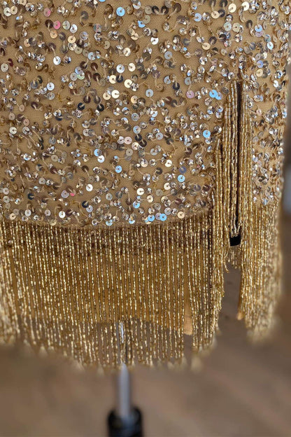 Black Sequins Halter Tassel Mini Party Dress