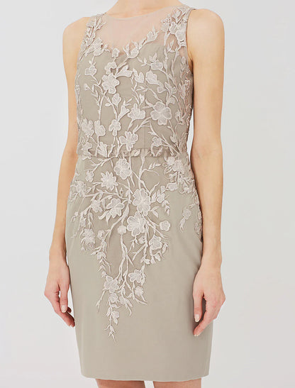 Aimishang  Sheath / Column Mother of the Bride Dress Formal Classic & Timeless Elegant & Luxurious Convertible Dress Illusion Neck Knee Length Chiffon All Over Lace Long Sleeve with Appliques