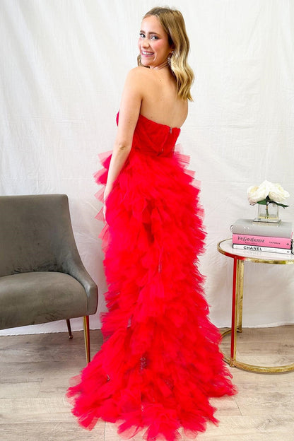 Lilac Tulle Strapless High-Low Homecoming Dress with Ruffles