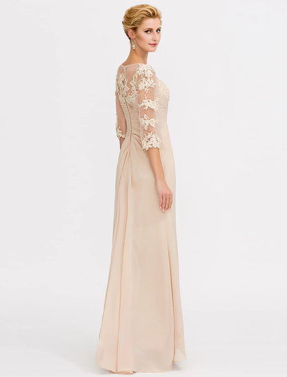 Aimishang A-Line Mother of the Bride Dress Fall Wedding Guest Dresses Plus Size Elegant See Through V Neck Floor Length Chiffon Half Sleeve with Appliques Side Draping