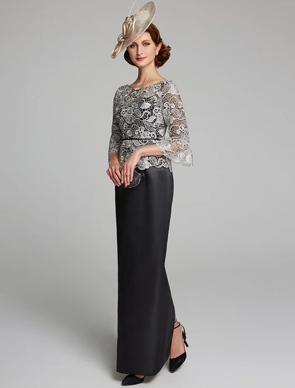 Aimishang Sheath / Column Mother of the Bride Dress Jewel Neck Floor Length Satin Lace 3/4 Length Sleeve with Lace