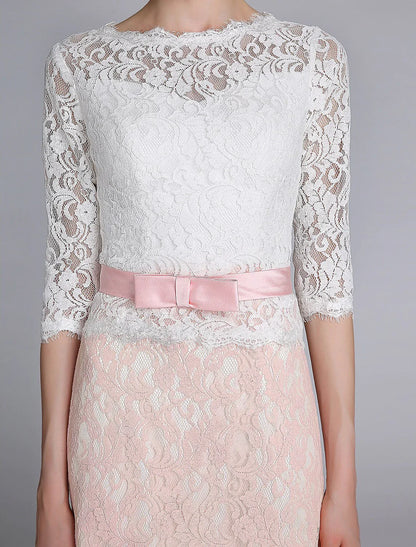 Mermaid / Trumpet Mother of the Bride Dress Color Block Jewel Neck Floor Length Lace Half Sleeve No with Sash / Ribbon