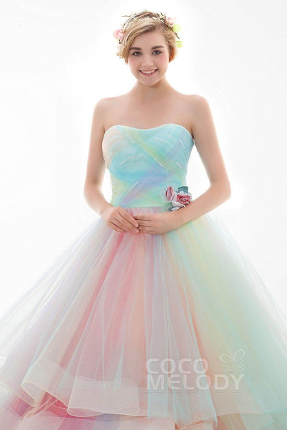 A Line Court Train Tulle Wedding Dress JWLT15067