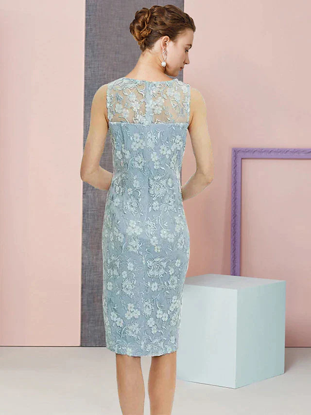 Two Piece Sheath / Column Mother of the Bride Dress Formal Wedding Guest Vintage Elegant Scoop Neck Knee Length Chiffon Lace Sleeveless Jacket Dresses with Appliques